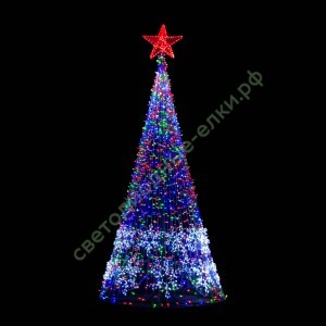 Светодиодная елка "Конус со снежинками" 4,5 м Разноцветная с макушкой
